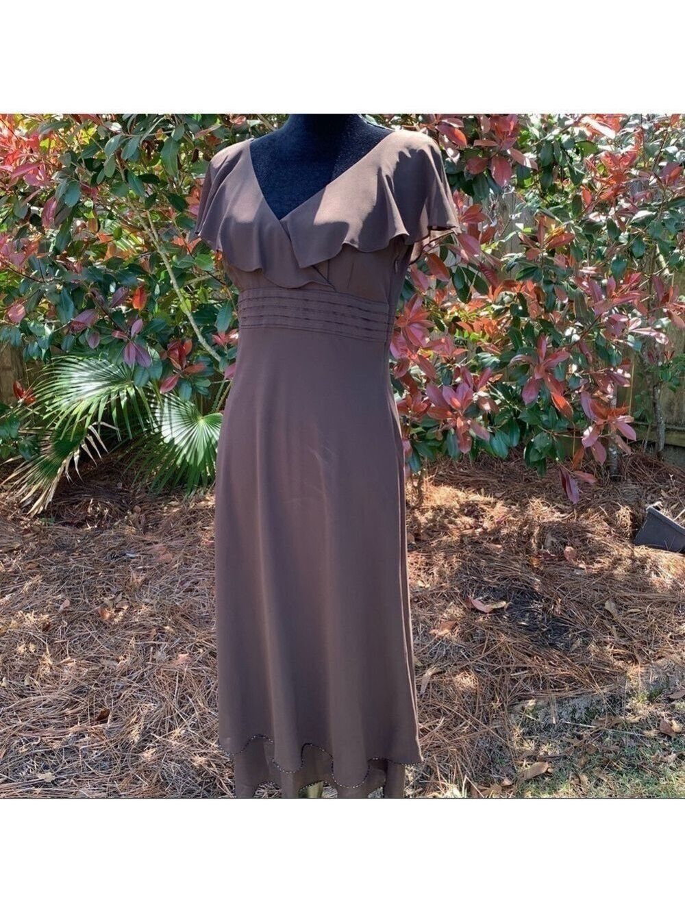 Liz Claiborne Chocolate Brown Sleeveless Fit and Flare Dress Beaded Hem